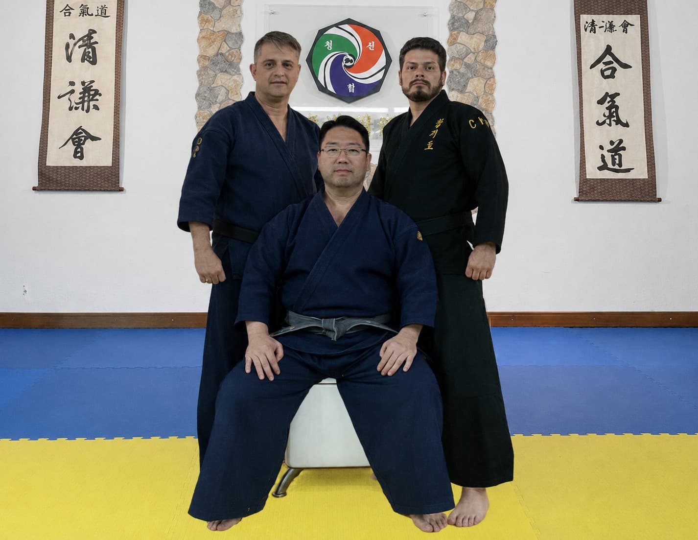 Master Joe Phillips con Grand Master Choi, Suk-Hwan y Grand Master William Rayo el día de su graduación como Sabeomnim, Bogotá, Colombia, 2022